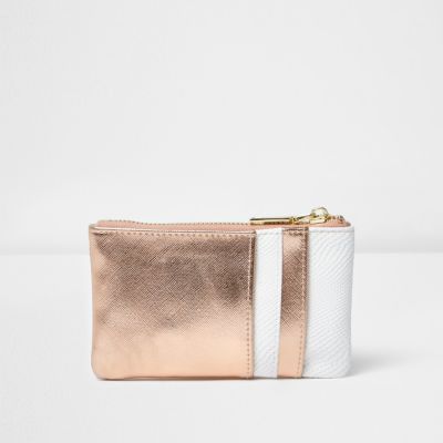 Rose gold tone zip front purse